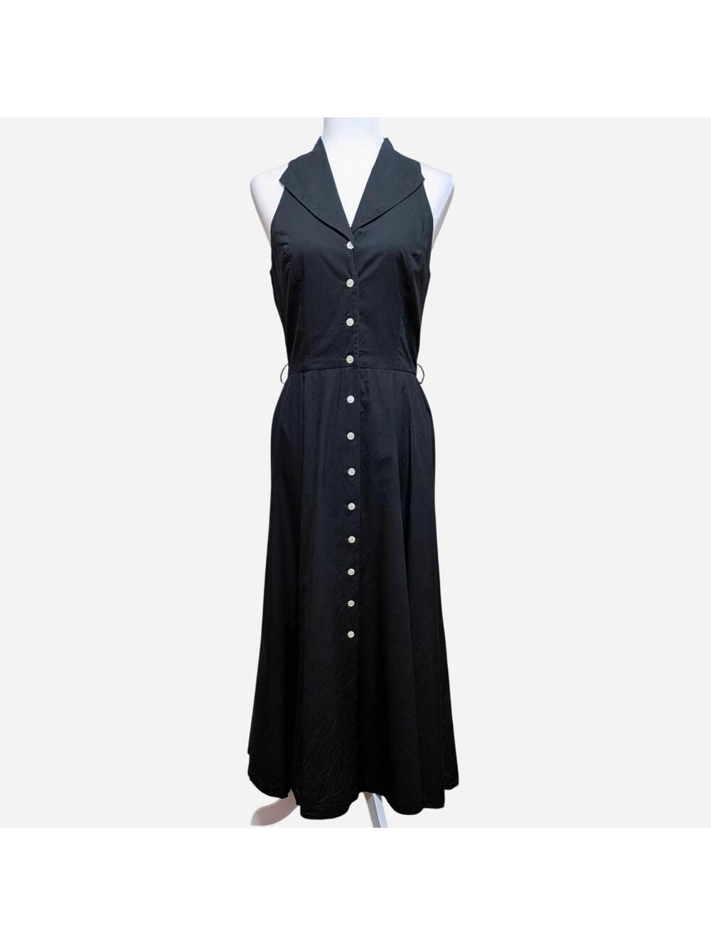 1990s Liz Claiborne Collection Black Cotton Halter Maxi Dress Size S/M